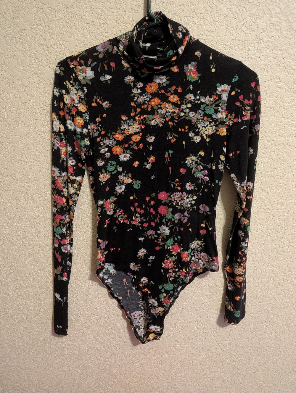 H&M Black Floral Turtleneck Long-Sleeve Bodysuit